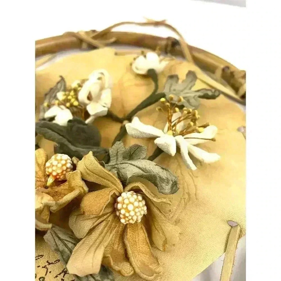 VTG Leather Cutout Floral Dream Catcher Native American Signed CL Rice 1990 - Picture 14 of 16